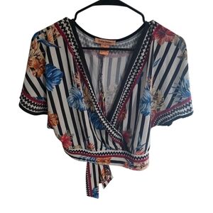 Floral Striped Wrap Top